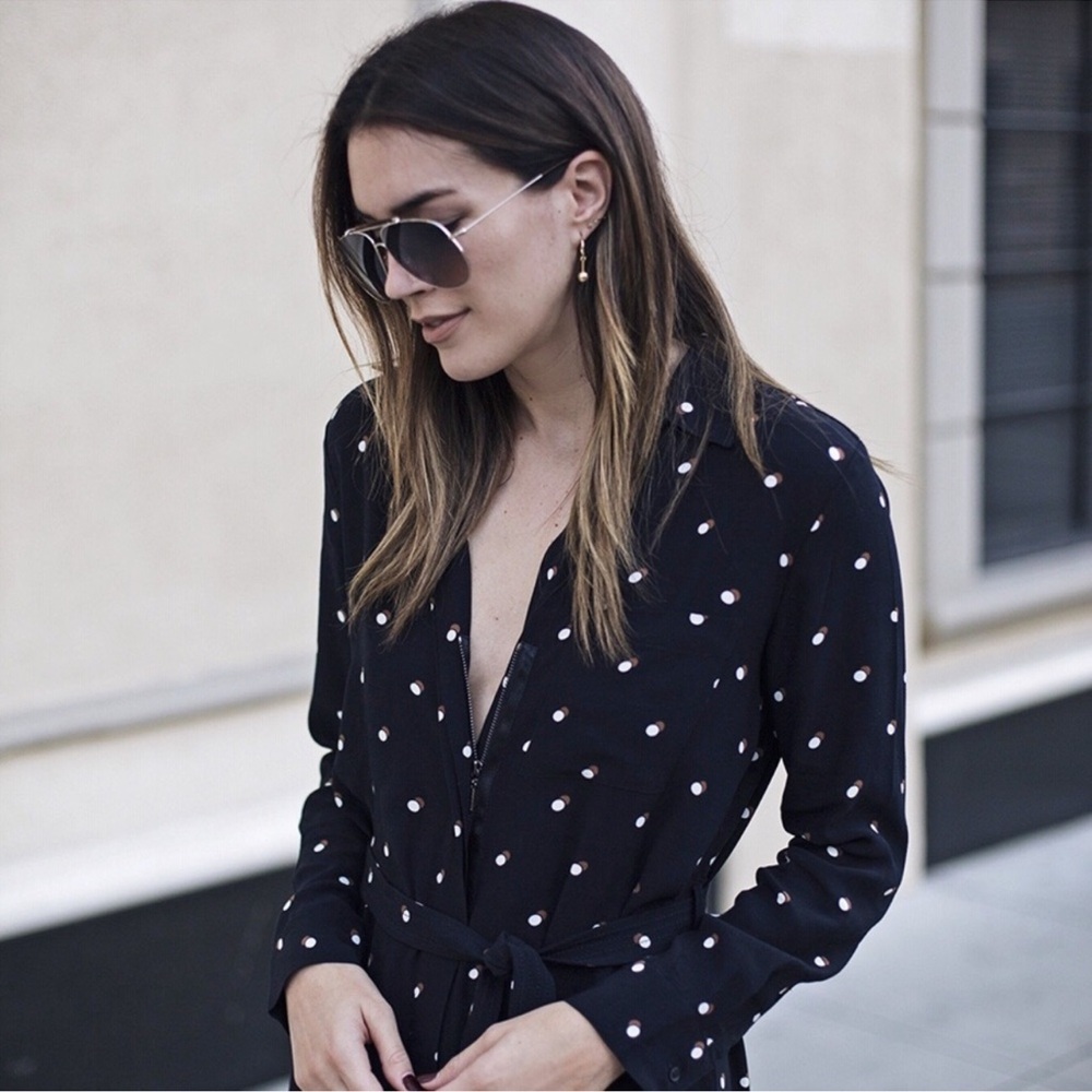 Ann Taylor Double Dot navy long sleeve shirt dress - Picture 6 of 14